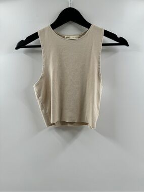 Pull & Bear Ribbed Cream Tank Top Women's Medium Cotton Blend